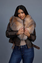 Women's Trey Biker Brown Copper Oversized Fox Collar [Crystal]