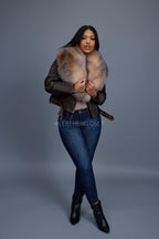 Women's Trey Biker Brown Copper Oversized Fox Collar [Crystal]