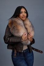 Women's Trey Biker Brown Copper Oversized Fox Collar [Crystal]