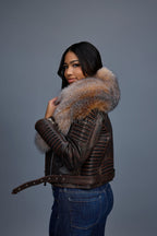 Women's Trey Biker Brown Copper Oversized Fox Collar [Crystal]