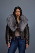 Women's Trey Biker Brown Copper Oversized Fox Collar [Silver]