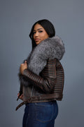 Women's Trey Biker Brown Copper Oversized Fox Collar [Silver]