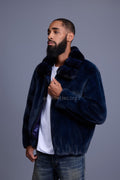Men's Mink Bomber Jacket With Chinchilla Collar [Navy]