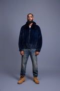 Men's Mink Bomber Jacket With Chinchilla Collar [Navy]