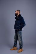 Men's Mink Bomber Jacket With Chinchilla Collar [Navy]