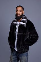 Men's Mink Bomber Jacket With Chinchilla Collar [Black]