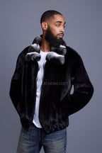 Men's Mink Bomber Jacket With Chinchilla Collar [Black]