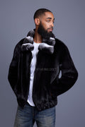 Men's Mink Bomber Jacket With Chinchilla Collar [Black]