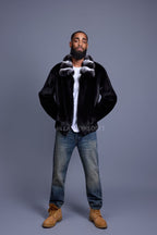 Men's Mink Bomber Jacket With Chinchilla Collar [Black]