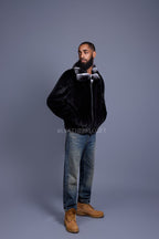 Men's Mink Bomber Jacket With Chinchilla Collar [Black]