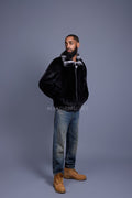 Men's Mink Bomber Jacket With Chinchilla Collar [Black]