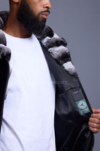 Men's Mink Bomber Jacket With Chinchilla Collar [Black]