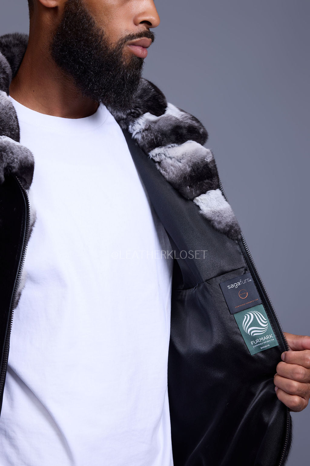 Men's Mink Bomber Jacket With Chinchilla Collar [Black]