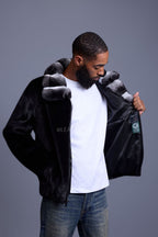 Men's Mink Bomber Jacket With Chinchilla Collar [Black]