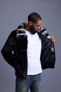 Men's Mink Bomber Jacket With Chinchilla Collar [Black]