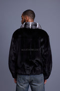 Men's Mink Bomber Jacket With Chinchilla Collar [Black]