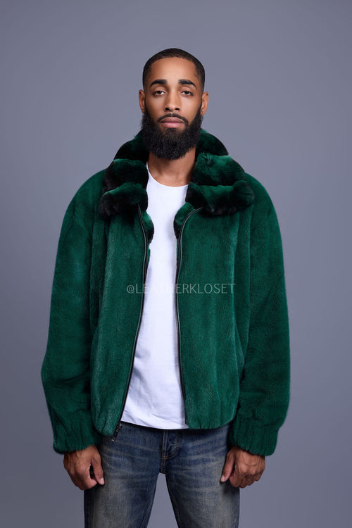Men's Mink Bomber Jacket With Chinchilla Collar [Green]
