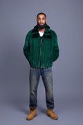 Men's Mink Bomber Jacket With Chinchilla Collar [Green]