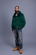 Men's Mink Bomber Jacket With Chinchilla Collar [Green]