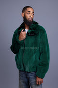 Men's Mink Bomber Jacket With Chinchilla Collar [Green]