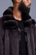 Men's Mink Bomber Jacket With Chinchilla Collar [Dark Grey]