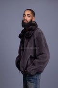 Men's Mink Bomber Jacket With Chinchilla Collar [Dark Grey]