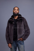 Men's Mink Bomber Jacket With Chinchilla Collar [Dark Grey]