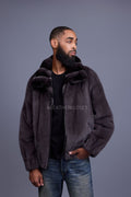 Men's Mink Bomber Jacket With Chinchilla Collar [Dark Grey]