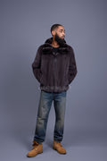 Men's Mink Bomber Jacket With Chinchilla Collar [Dark Grey]