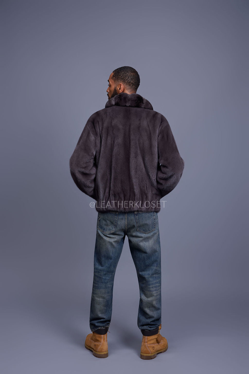 Men's Mink Bomber Jacket With Chinchilla Collar [Dark Grey]
