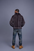 Men's Mink Bomber Jacket With Chinchilla Collar [Dark Grey]