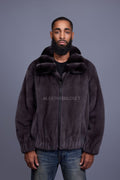 Men's Mink Bomber Jacket With Chinchilla Collar [Dark Grey]