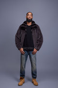 Men's Mink Bomber Jacket With Chinchilla Collar [Dark Grey]