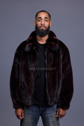 Men's Mink Bomber Jacket With Chinchilla Collar [Burgundy]