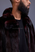 Men's Mink Bomber Jacket With Chinchilla Collar [Burgundy]