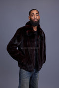 Men's Mink Bomber Jacket With Chinchilla Collar [Burgundy]