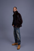Men's Mink Bomber Jacket With Chinchilla Collar [Burgundy]