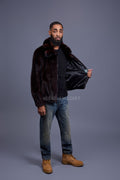 Men's Mink Bomber Jacket With Chinchilla Collar [Burgundy]