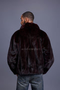 Men's Mink Bomber Jacket With Chinchilla Collar [Burgundy]