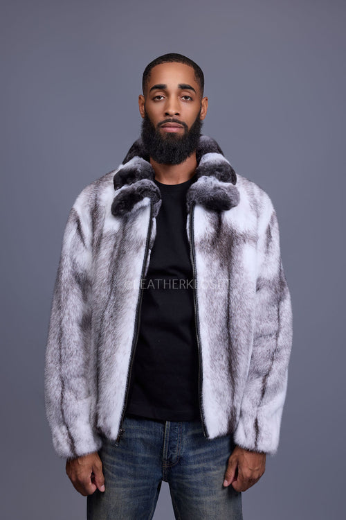 Men's Mink Bomber Jacket With Chinchilla Collar [Arctic]