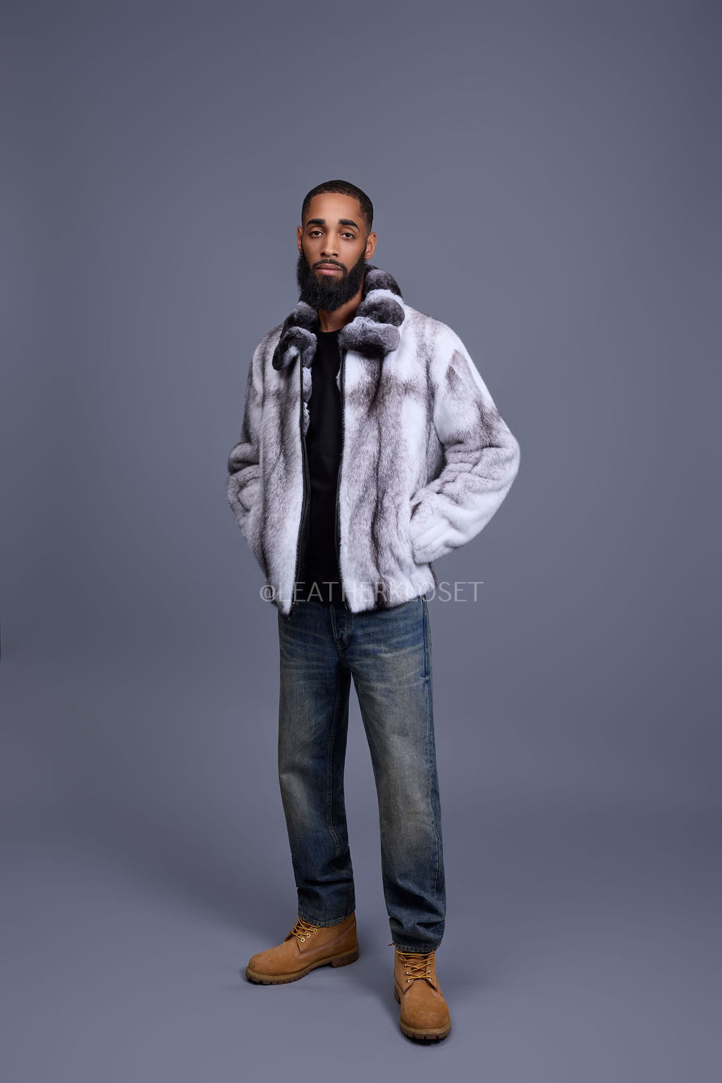 Men's Mink Bomber Jacket With Chinchilla Collar [Arctic]