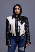Women's Evie Cropped Pony And Leather Bomber Jacket [Black/Beige]