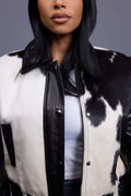 Women's Evie Cropped Pony And Leather Bomber Jacket [Black/Beige]
