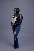 Women's Evie Cropped Pony And Leather Bomber Jacket [Black/Beige]