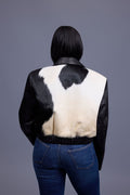 Women's Evie Cropped Pony And Leather Bomber Jacket [Black/Beige]
