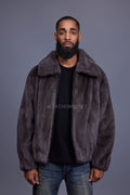 Men's Full Skin Mink Bomber Jacket With Collar [Dark Grey]