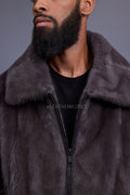 Men's Full Skin Mink Bomber Jacket With Collar [Dark Grey]