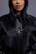 Women's Evie Cropped Pony And Leather Bomber Jacket [Black/Black]