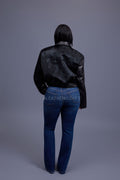 Women's Evie Cropped Pony And Leather Bomber Jacket [Black/Black]