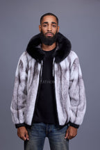 Men's Mink Bomber Jacket With Fox Hood [Arctic/Black]